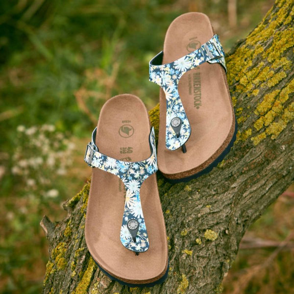 birkenstock gizeh boho flowers blue